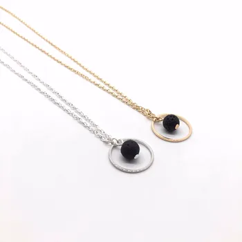 

10pcs) Black Lava Stone Bead Essential Oil Perfume Diffuser Necklace Circle Round Charm Jewelry Aromatherapy Necklace Women Gift