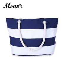 MSMO Women Beach Canvas font b Bag b font Fashion Color Stripes Printing Handbags font b