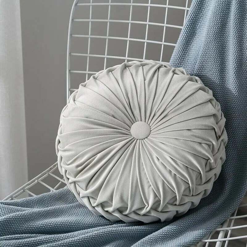 Velvet Pleated Round Floor Cushion Pillow Pouf Cover Throw Home Sofa Decor - Цвет: Серый