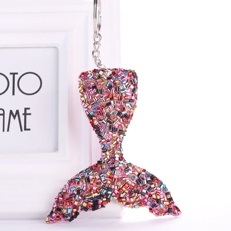 

Mermaid Tail Pokemon Keychain Crystal Reflective Sequins PomPom Keychain Bag Pendant Jewelry Girl Gift Car Key Jewelry MQ61