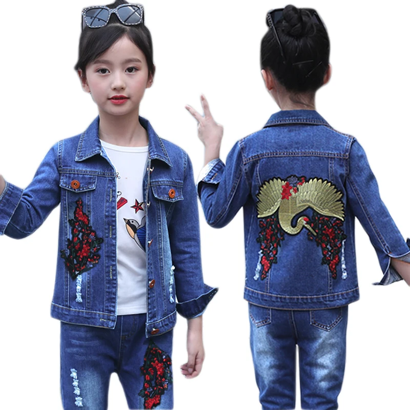 

Denim Clothes Set for Girls Outfits Teenage Children jacket + jeans +shirt 3pcs Girls Korean Kids Spring Clothes for 3 5 8 14 Y
