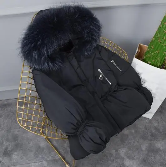 Fitaylor женские зимние куртки из натурального меха енота новые парки с капюшоном на утином пуху тонкие теплые женские пальто Зимняя верхняя одежда - Цвет: Black