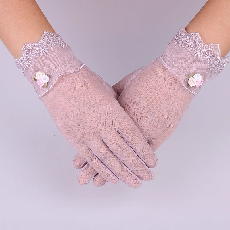 

DEER Story Women'S Lace Gloves Ultra-Thin Long Paragraph Thin Pink Sexy Fashion Gloves Touch Screen Female Ice Silk Mittens