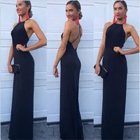 New Design Sexy Backless Evening Dresses Long Black Prom Party Gowns Floor Length Sheath Chiffon Custom Made