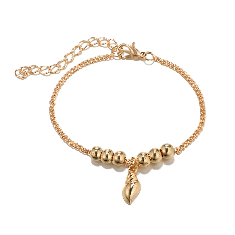 Модный геометрический браслет Каури в виде раковины, женский браслет золотого цвета, браслет с цепочкой и бусинами, богемский пляжный браслет с кисточкой, ювелирное изделие