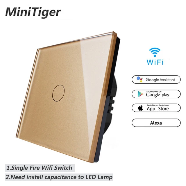 

Minitiger WIFI Smart Touch Switch APP Wireless Remote Light Wall Switch Crystal Glass Panel Work With Alexa / Google Home