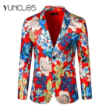 YUNCLOS, китайский красный мужской костюм, куртки с цветочным принтом для свадебной вечеринки, мужской блейзер в стиле хип-хоп с длинным рукавом, пиджак, быстрая