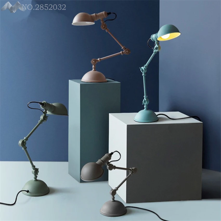 

Nordic minimalist Creative macarons mechanical arm table lamp iron desk light for bedroom bedside study reading lighting fixture