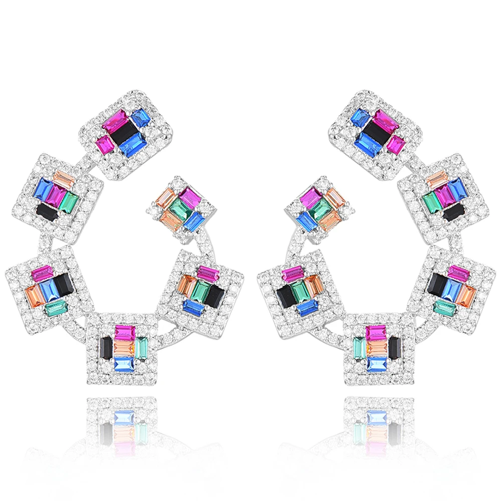 

GODKI Trendy Charms Multicolor Cubic Zircon CZ Statement Earrings Korean Elegant Womens Stud Earring boucle d'oreille femme 2019
