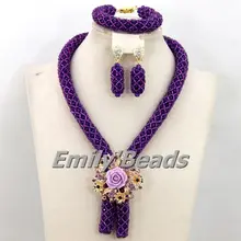 2016 Fashionable African Beads Jewelry Set Purple Costume Nigerian Wedding African Bridal Jewelry Set Free Shipping AEJ989