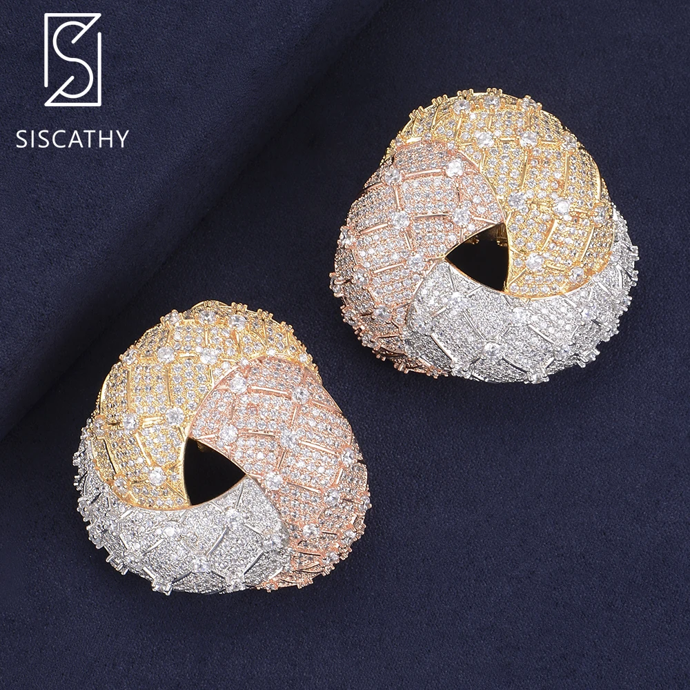 

SISCATHY 41*41mm Luxury Geometric Cubic Zirconia CZ Stud Earrings Dubai Indian Bridal Earrings Fashion Jewelry for Women