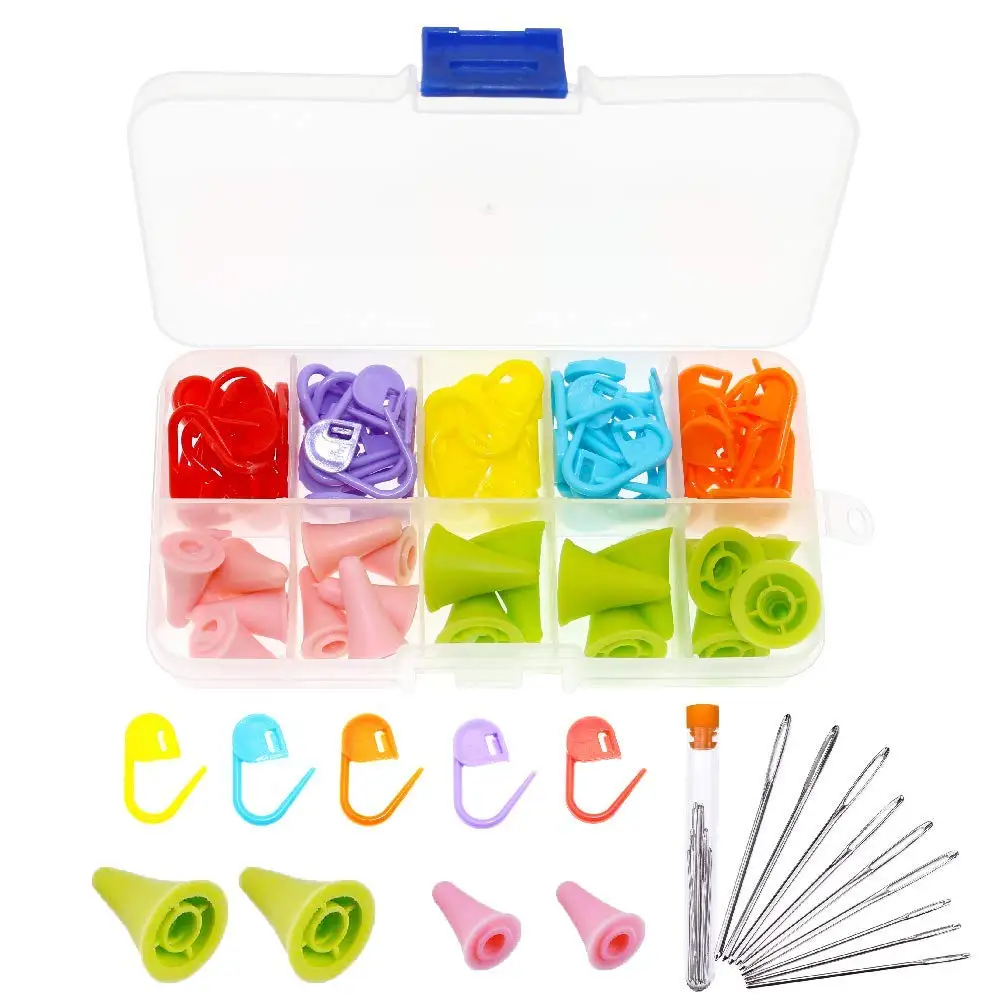 

60 Pieces Knitting Crochet Locking Stitch Markers and 20 Pieces 2 Sizes Needles Point Protectors 9 Pieces 3 Sizes Large-Eye Bl