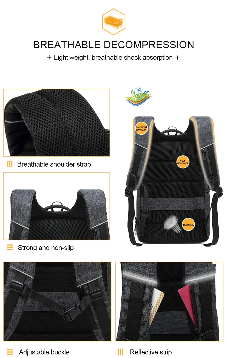 15.6 Inch Laptop Backpack Bag Mens Women Travel Bags Keep Cool Warm Large Capacity Men's Business Backpacks Men Female Smart Bag (6)