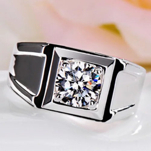 1Carat Genuine White Gold Classic Men's Ring Perfect G H Color