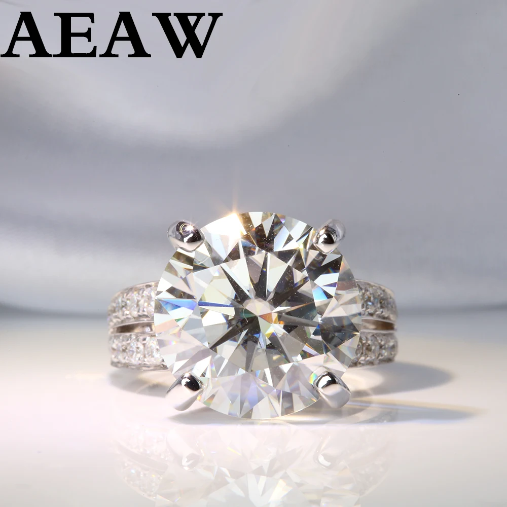 

AEAW 14k White Gold 8ct carat 13mm Diameter GH Color Moissanite Wedding Engagement Ring For Women Solitare Ring Gold