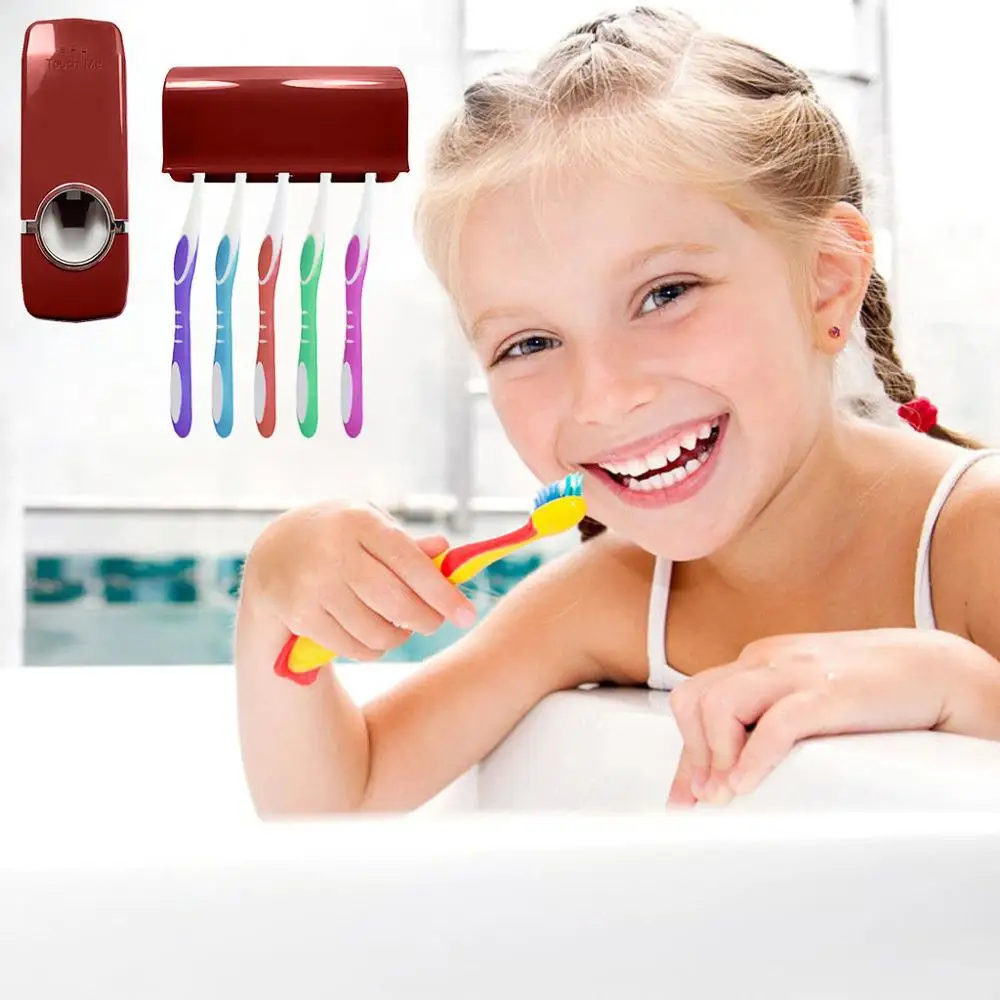 

New Toothpaste Dispenser Wall Mounted Toothbrush Sanitizer Automatic Toothpaste Holder with 5 Toothbrush Sterilizer Holder BB4