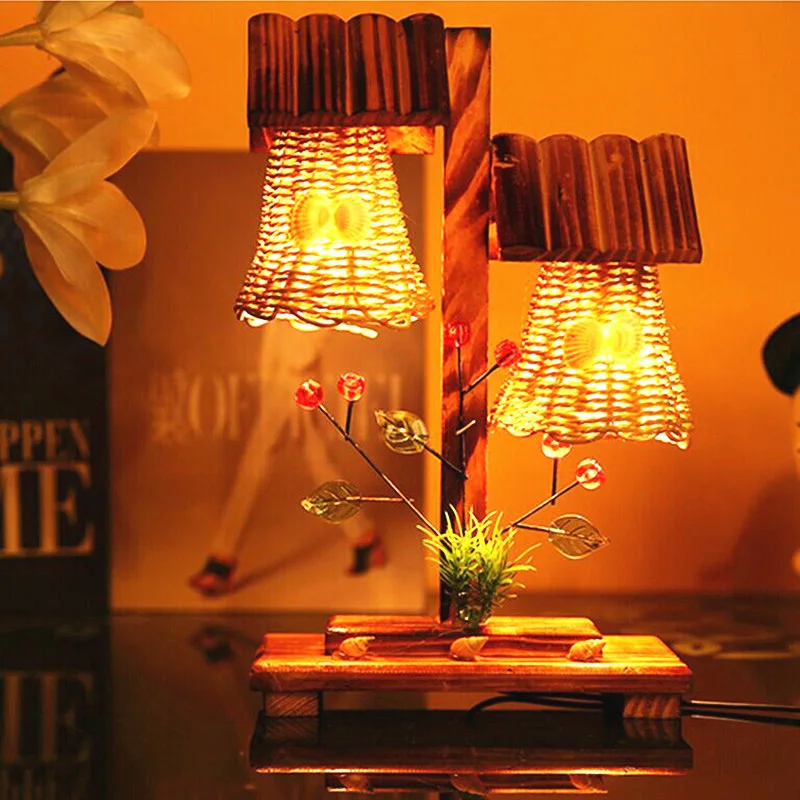 

Pastoral Style Wooden Light Desk Lamp Decoration Luxury Study Desk Lamp Ornament Bedroom Nightstand Lamp Home Decor Girfts