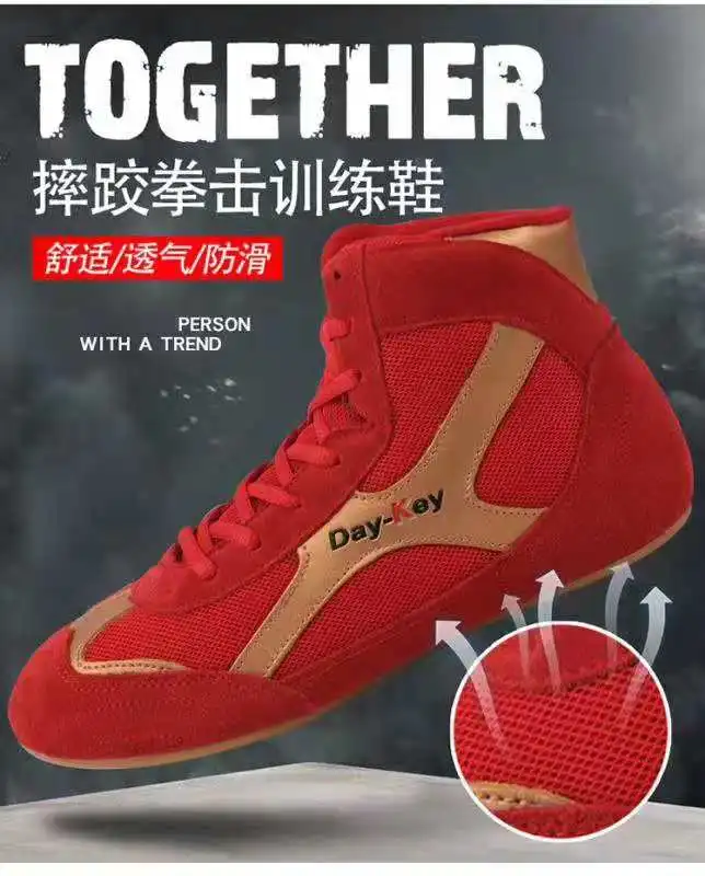 

Wrestling Shoes For Boxing Men Women Training Shoes Leather genuine leather Professional Shoes Men size 39-44 red and blue color