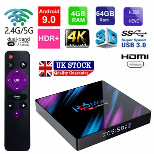 For H96 Max Android Tv Box 4gb+64gb Android 9.0 Quad Core Tv Box 4k Hd  Media Player With Power Adapter Eu/us/uk/au Plug 3c30 - Set Top Box -  AliExpress