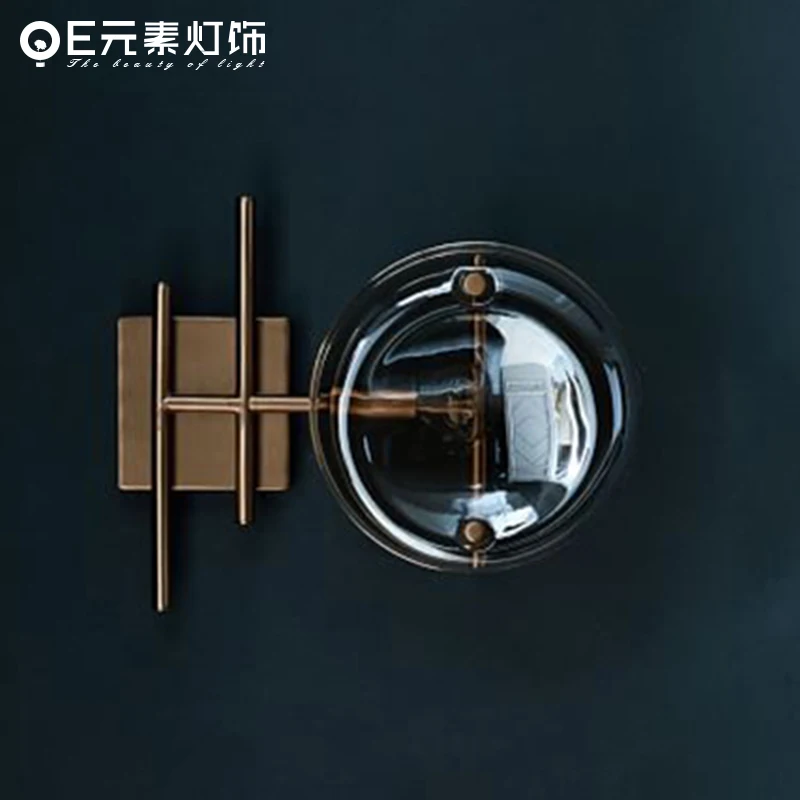 

Modern nordic Glass Meta black/gold ball Retro Vintage Wall lamp E27 Loft for cafe bedroom foyer