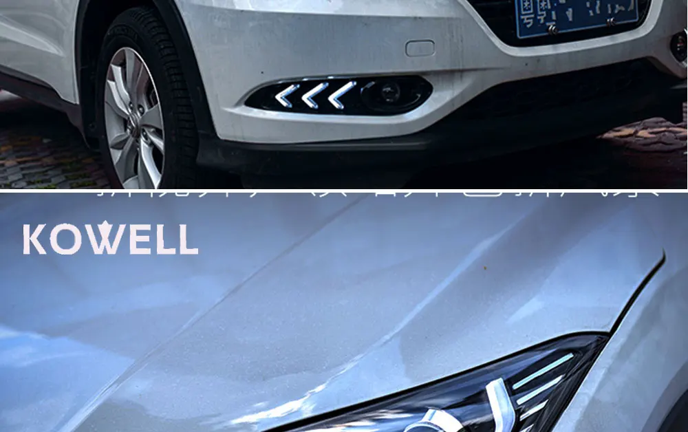 Kowell Автомобиль Стайлинг для Honda вариабельности сердечного ритма фары для vezel вариабельности сердечного ритма светодиодный налобный фонарь Ангел глаз СИД DRL спереди света Би-ксеноновые линзы ксеноновые