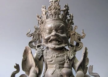 

12 Tibet 100% Pure bronze God of wealth Mahakala Yellow Jambhala Buddha Statue