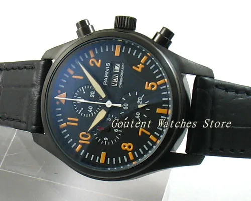 

42mm Parnis Full Chronograph Watch Date&Day Stainless Steel Quartz Men's Wristwatch