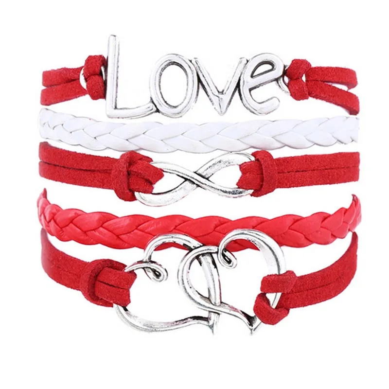 

Handmade Multilayer Infinity Love Charm Leather Weave Jewelry Bracelet