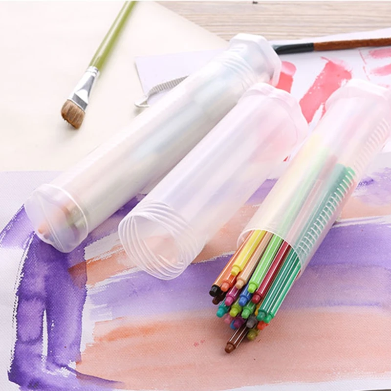 

Slim Transparent Cylinder Pencil Case Adjustable Plastic Pen Holder Portable JUL-19A