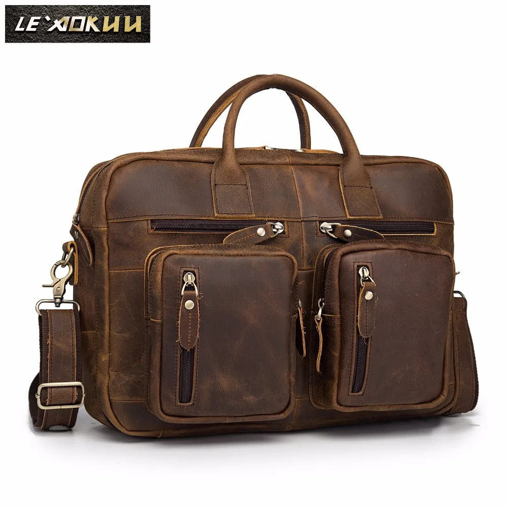 Real Leather Men Designer Multifunction Commercial briefcase laptop Document Bag Business