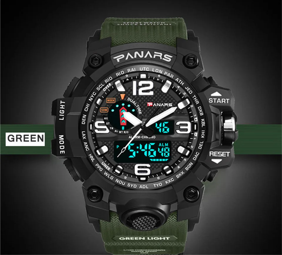 Sports Watch Military Men LED Digital Wrist Watch Electronic Chrono For Running Fitness S Shock Watches Water Resistant G Style green 960