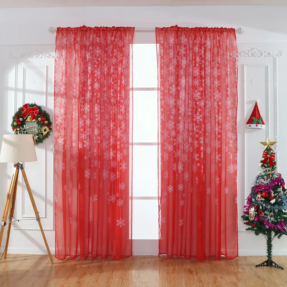 

1PCS Christmas Snowflake Curtain Window Treatments Voile Door Curtain Drape Panel Sheer Tulle Valance For Living Room