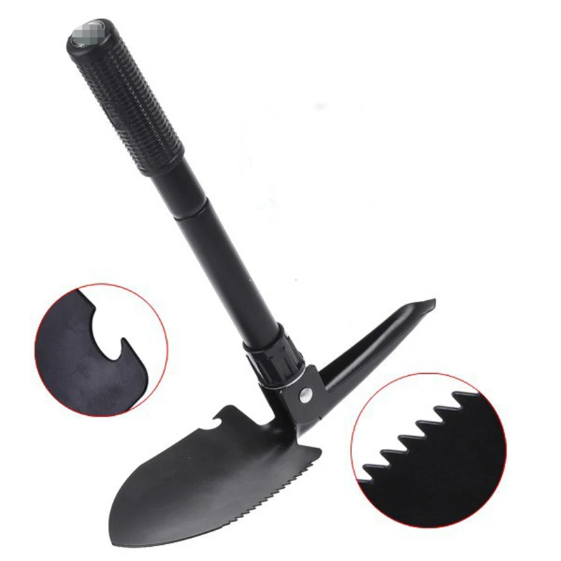 Hot sale Multi-function Portable Folding Camping Shovel Survival Spade Trowel Dibble Pick Emergency Garden Outdoor Tool(black