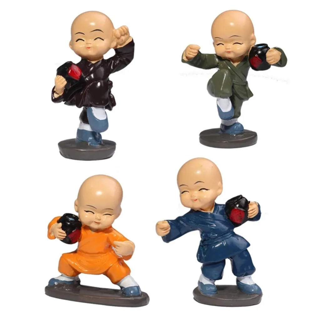 

4pcs/set Cute Little Kung Fu Monks Creative Resin Craft Car Ornaments Home Sitting Room Desktop Furnishing Articles Decorations