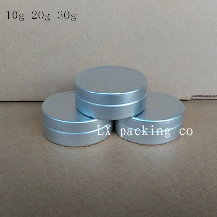 

Free Shipping 10g 20g 30g Silver Aluminum Empty packaging Flat Bolle Jar Screw Lid Cream Pomade Pill Empty Cosmetic Containers