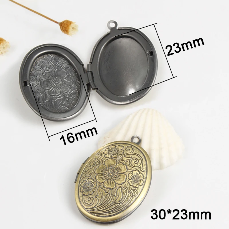 1pc Bronze 30*23mm Openable Mini Oval Photo Frame Locket Pendants