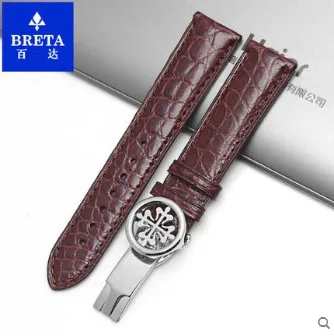 Huxie крокодил кожаный ремешок подходит для patek наручные часы ремешок клапан-бабочка ПП кнопки Для мужчин мужских наручных часов 19 мм/20 мм/22 мм - Цвет ремешка: 3 silver  clasp