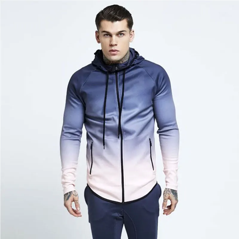 

Men Autumn Long-sleeved Zipper Hoodies Sweatshirt Clothes Men Print Colour Coat Male Tops Hoodies