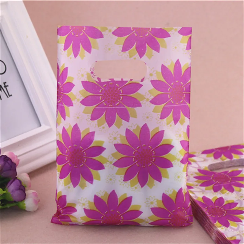 

2016 New Style Wholesale 100pcs/lot 15*20cm Plastic Shopping Bags With Big Sunflower Present Packaging