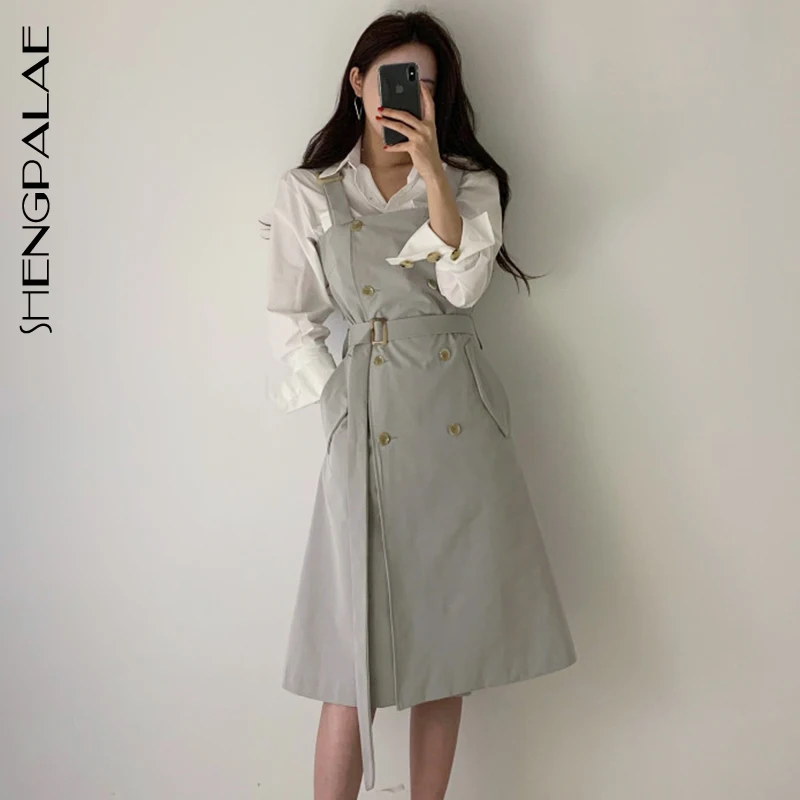 

SHENGPALAE New Summer Spring 2019 Korea Style Mid-calf Button With Washes Spaghetti Strap Sleeveless Women A-line Dress FR349