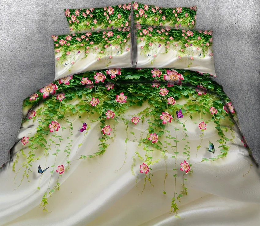 

Green weeping willow on pink flowers 3d effect photo bed linen can be customized photo pattern