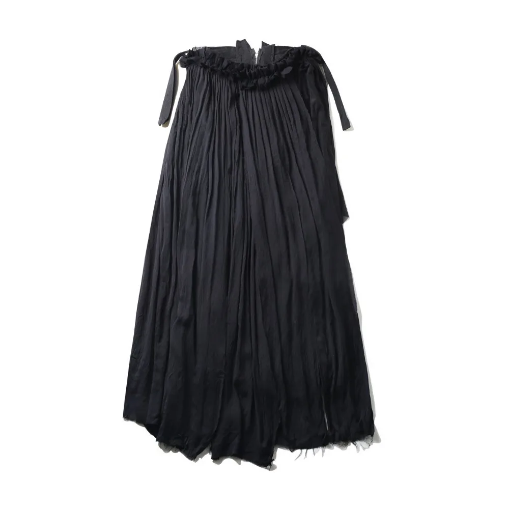 Cakucool новая Асимметричная льняная юбка женская готическая рваная грубая плиссированная Новинка Готическая японская длинная юбка средней длины черная