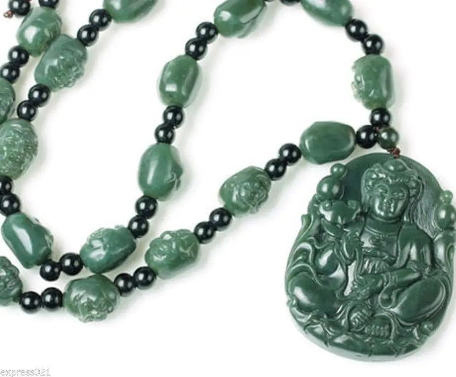 

bjc 0001401 Rich 100% Natural Hetian Jade/Nephrite Eighteen Arhats Kwan-yin Pendant Necklace