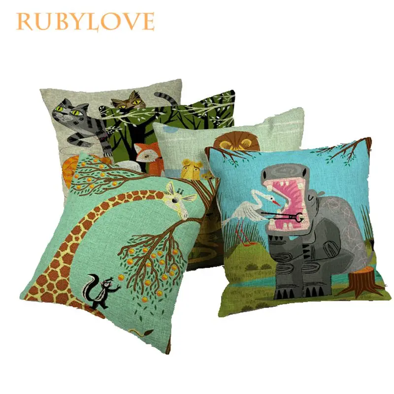 RUBYLOVE Giraffe Hippo Lion Fox Cushion Covers Cartoon Pillow Cover Linen Colorful Pillow Case RUBYLOVE Giraffe Hippo Lion Fox Cushion Covers Cartoon Pillow Cover Linen Colorful Pillow Case