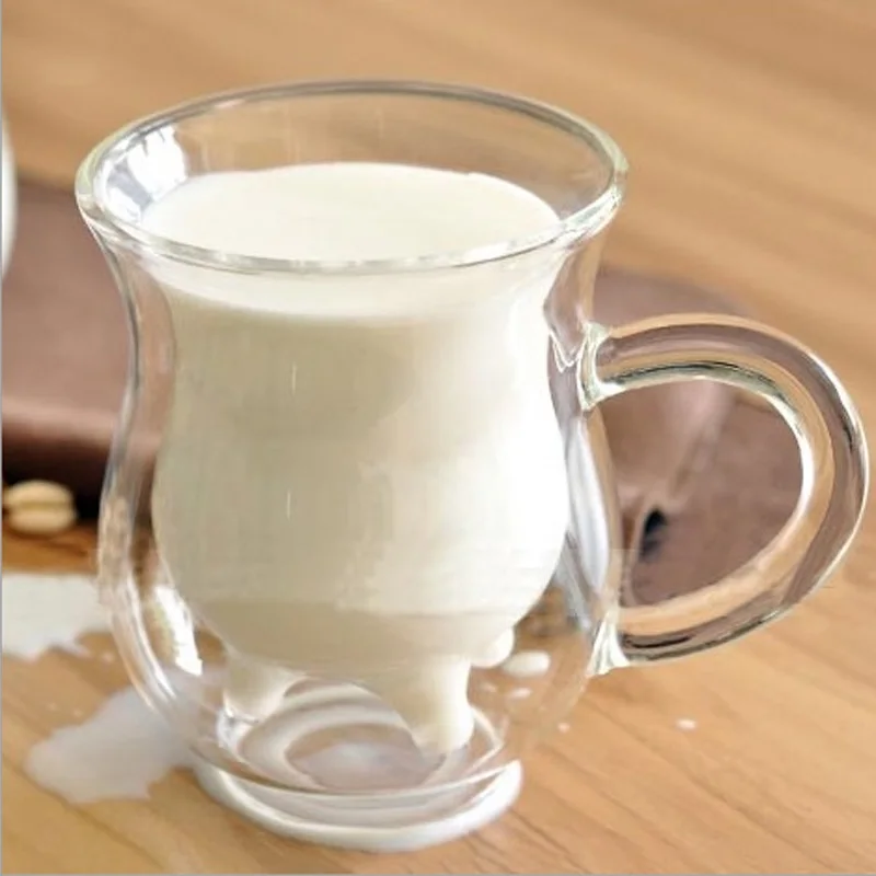 Новая креативная молочная корова стеклянная чайная чашка с рукояткой музыкальный инструмент кружки Udder стиль жаростойкая двойная стеклянная чайная чашка и кружки креативный подарок - Цвет: Glass Tea Cup
