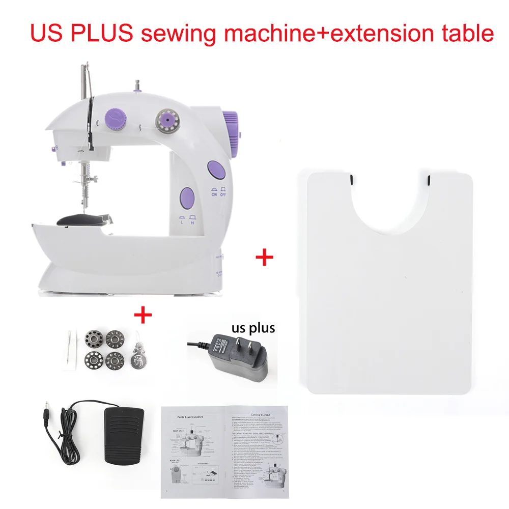 Мини Портативные Ручные Швейные машины для шитья, рукоделия, беспроводные ткани для одежды, электрическая швейная машина, набор стежков 16 - Цвет: US PLUG with Table