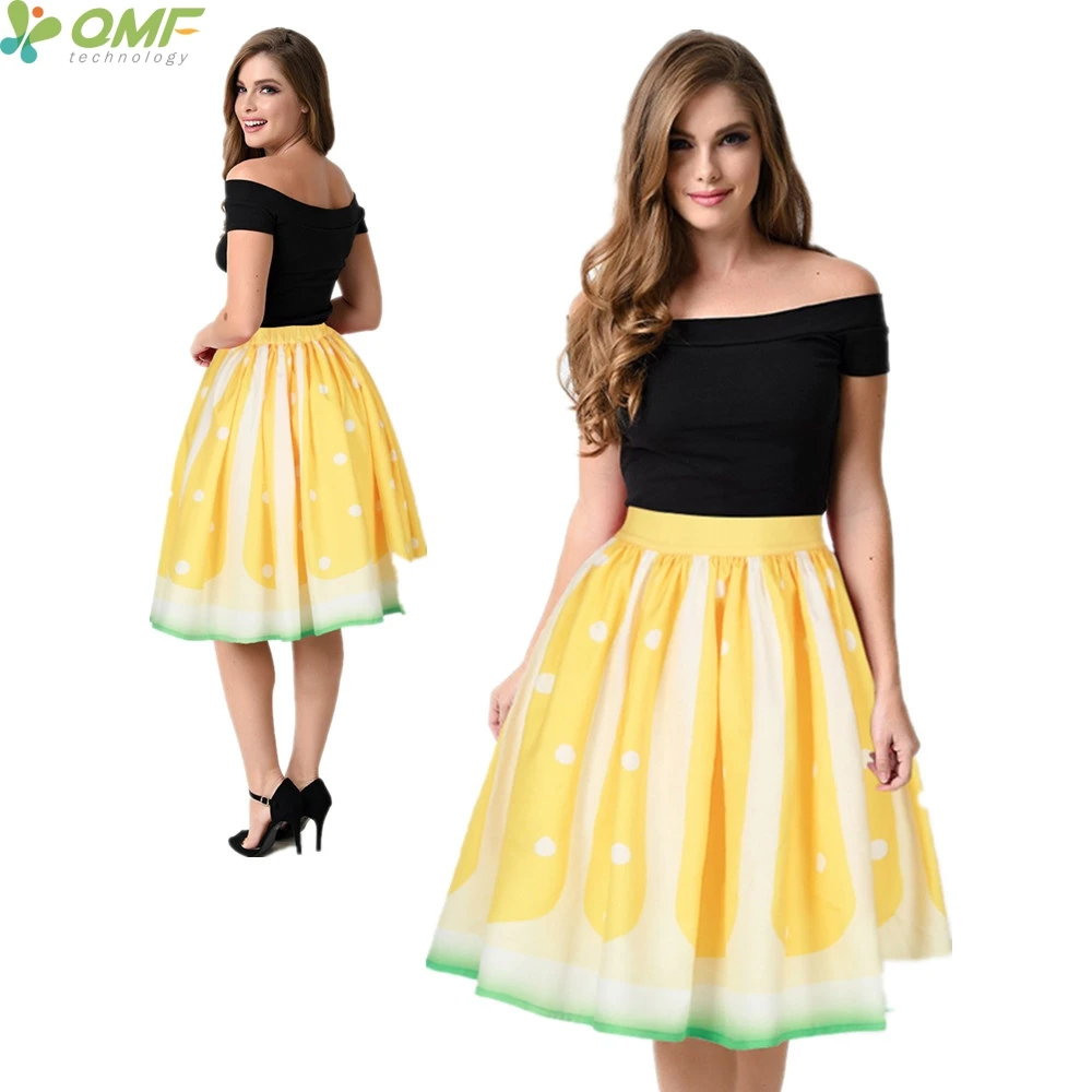 Harajuku Lemon Sports Skater Skirts Womens Swing Knee Length Tennis