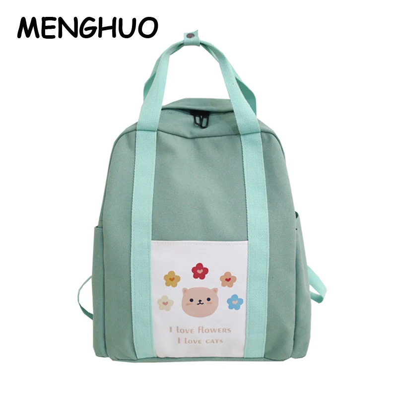 

Menghuo Cotton Canvas Women Backpack Printing Flowers New Fashion Student Bag Casual Travel Young Women Backpack Big Capacity