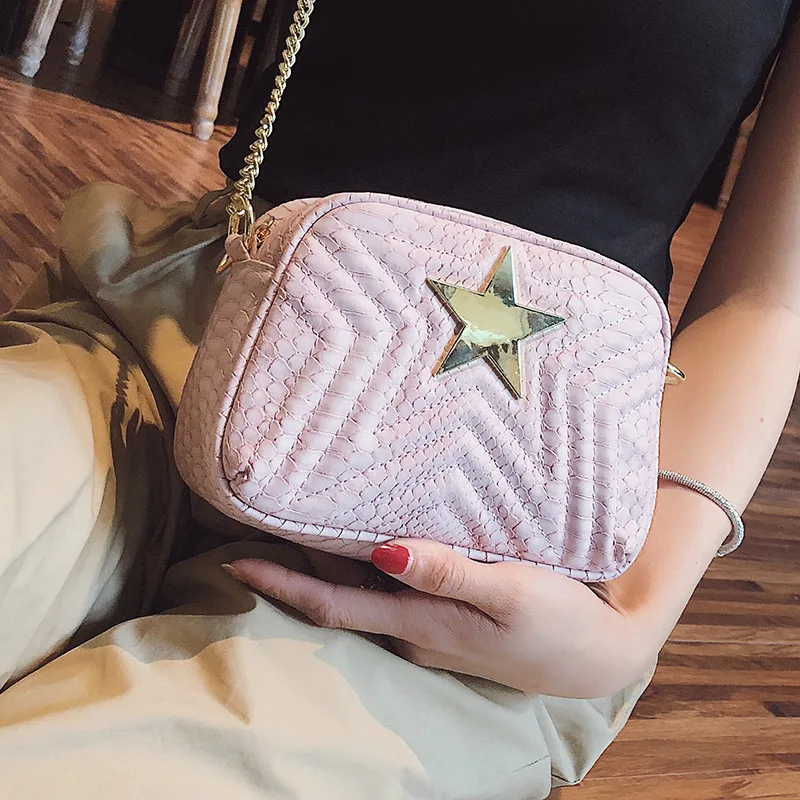 

Women's Small Bag 2018 New Korean Version Of The Solid Color Crocodile Leather Ladies Shoulder Bag Messenger Bag Chain Bag