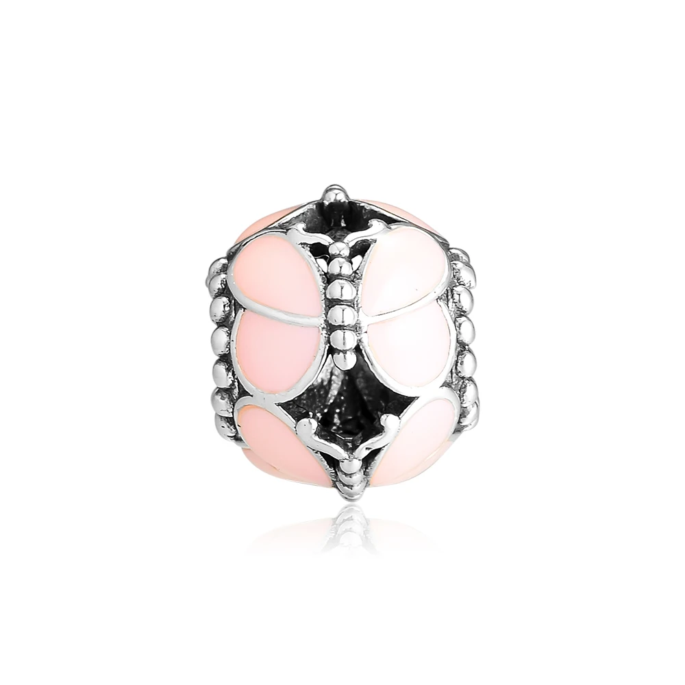 

FANDOLA Beads 925 Sterling Silver Jewelry Pink Butterflies Charms Fits Charm Bracelets Bead for Jewelry Making rosario perles